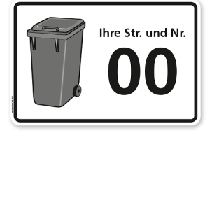 Schild Graue Tonne mit Straßennamen und Nummer - WH