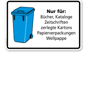 Schild Nur für Bücher, Kataloge, Zeitschriften, Kartons, Papierverpackungen, Wellpappe - WH