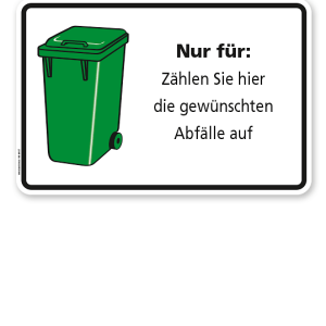 Schild Grüne Tonne mit individuellen Inhaltsangaben - WH