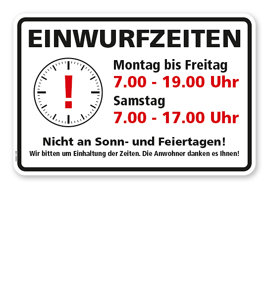 Schild Einwurfzeiten Abfallentsorgung - WH