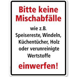 Schild Abfallentsorgung Bitte keine Mischabfälle einwerfen - WH