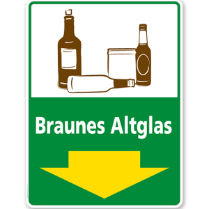 Schild Recycling Braunes Altglas mit Pfeil - WH