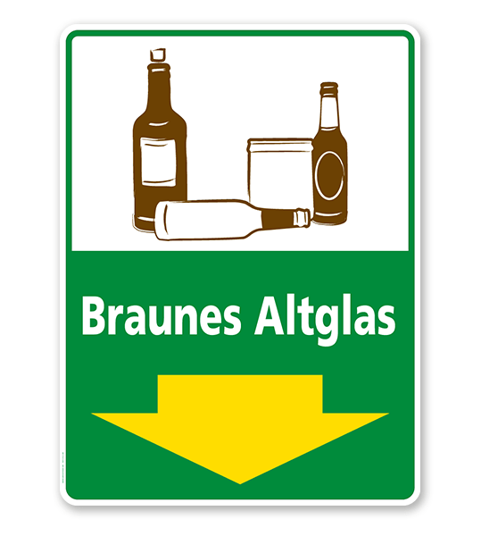 Schild Recycling Braunes Altglas mit Pfeil - WH