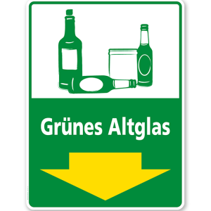 Schild Recycling Grünes Altglas mit Pfeil - WH