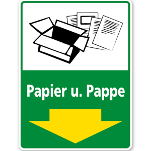 Schild Recycling Papier und Pappe mit Pfeil - WH