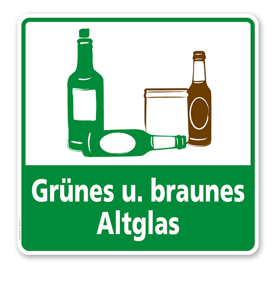 Schild Recycling Grünes und braunes Altglas - WH