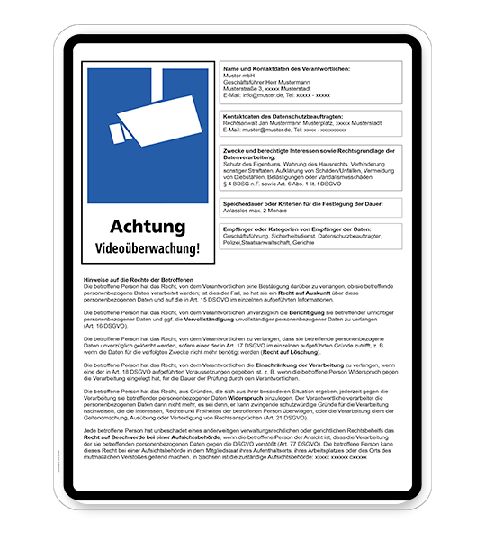 Hinweisschild Achtung, Videoüberwachung - DSGVO - WH